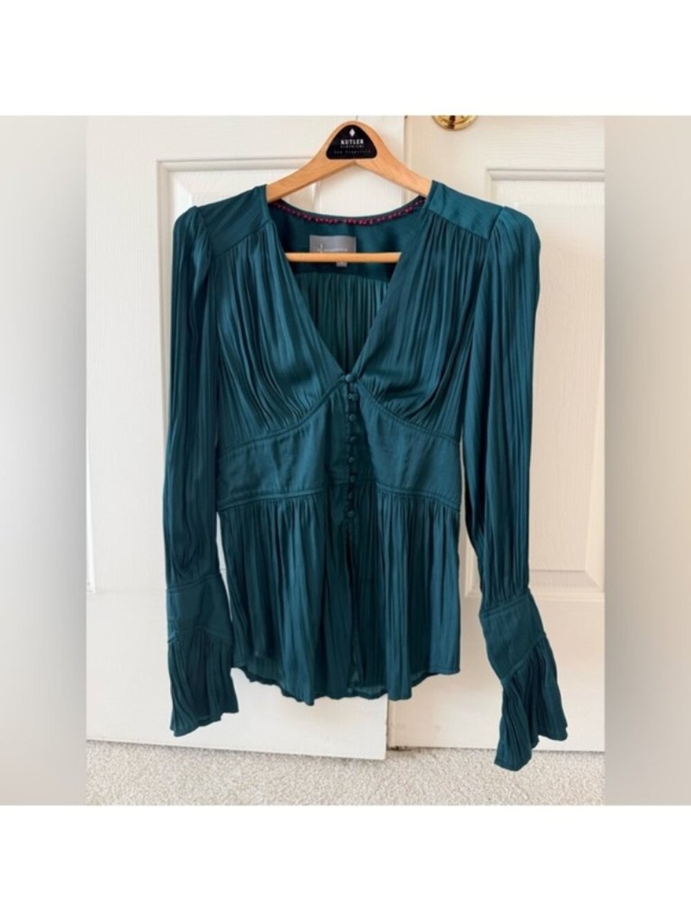Anthropology Deep V silky blouse